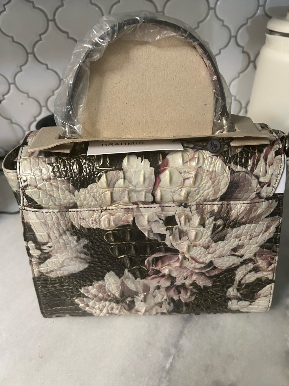 Brahmin Ingrid Eden Melbourne Crocodile Embossed Floral Leather Satchel Bag New - Picture 5 of 7